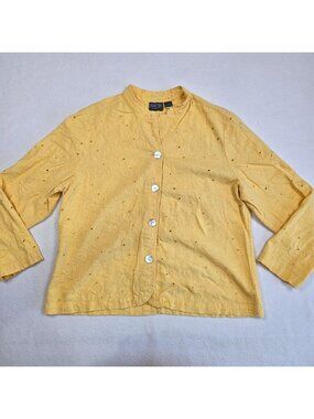 Additions Chicos Size XL 3 Yellow Embroidered Button-Up Long Sleeve Shirt